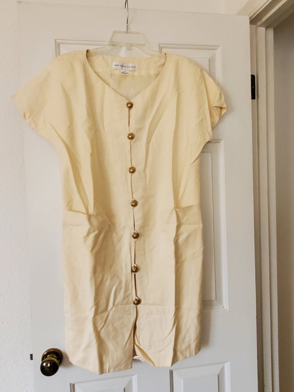 Saks Fifth Ave Vintage 1980's Cream Linen Sheath Dress Size 14